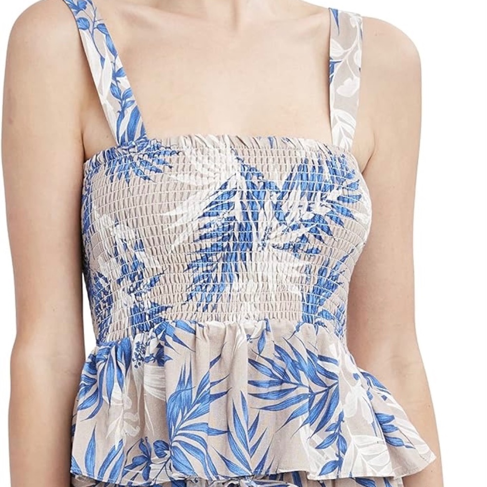 BCBGMAXAZRIA Tropical Print Fit and Flare Peplum Top, SZ M NWT